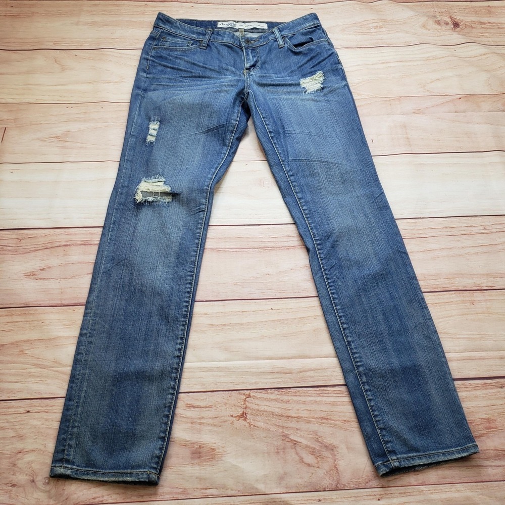 Charlotte Russe Jeans Womens 8 Blue Medium Wash Skinny Distressed‎ Stretch